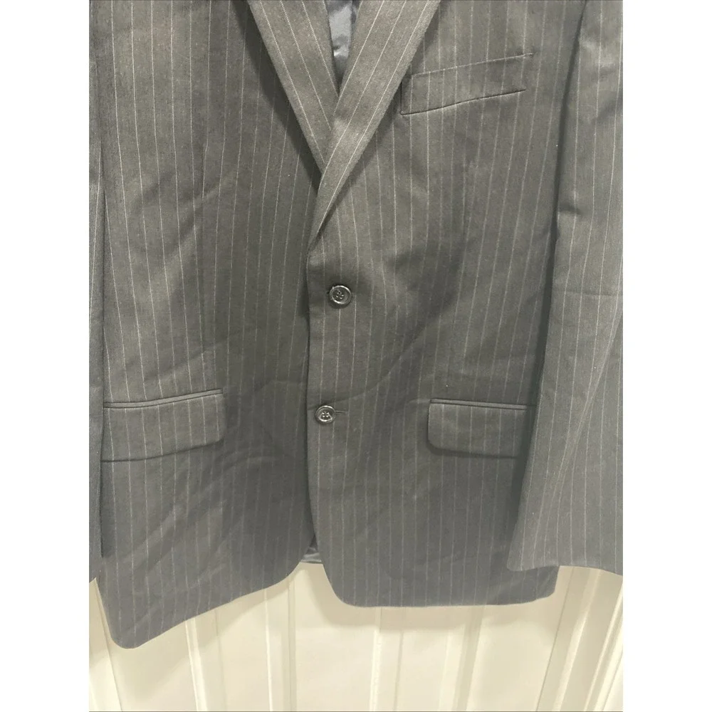 Jones of New York Mens Suit Black Pin Stripe‎ Wool Coat Size 42R Pants Read